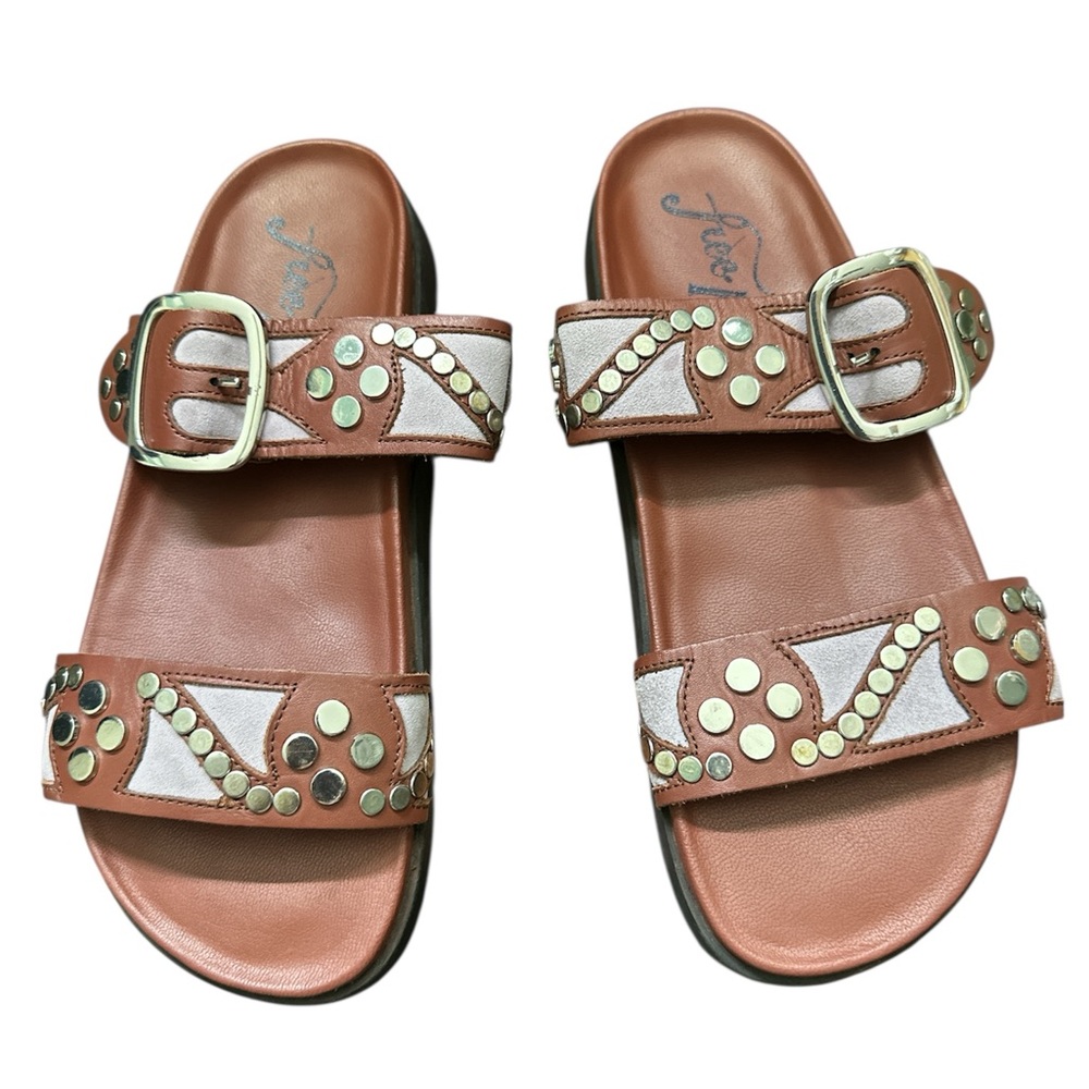 Free People Two-Strap Studded Sandals in Burgundy and Lavender - Picture 3 of 11